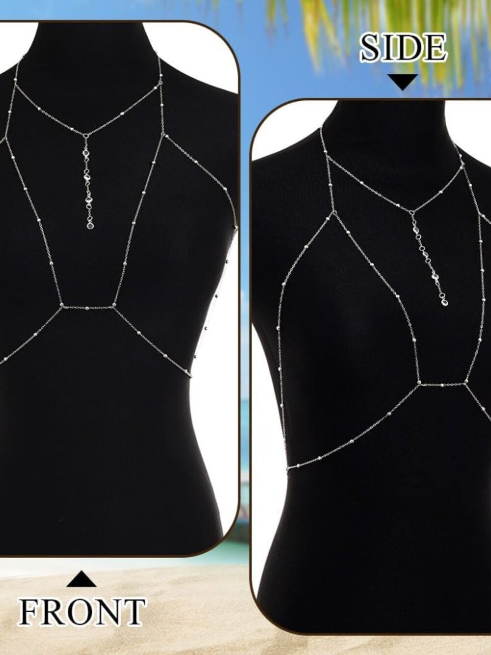 Sparkly Beads Bra Chain Silver Crystal Chest Chains Rhinestone Layered Sexy Nigh - Picture 4 of 7